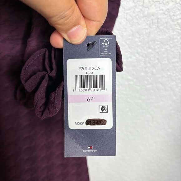 Tommy Hilfiger Zipped Ruffle Fit & Flare Dress Purple Darted Houndstooth 6P - Picture 11 of 13